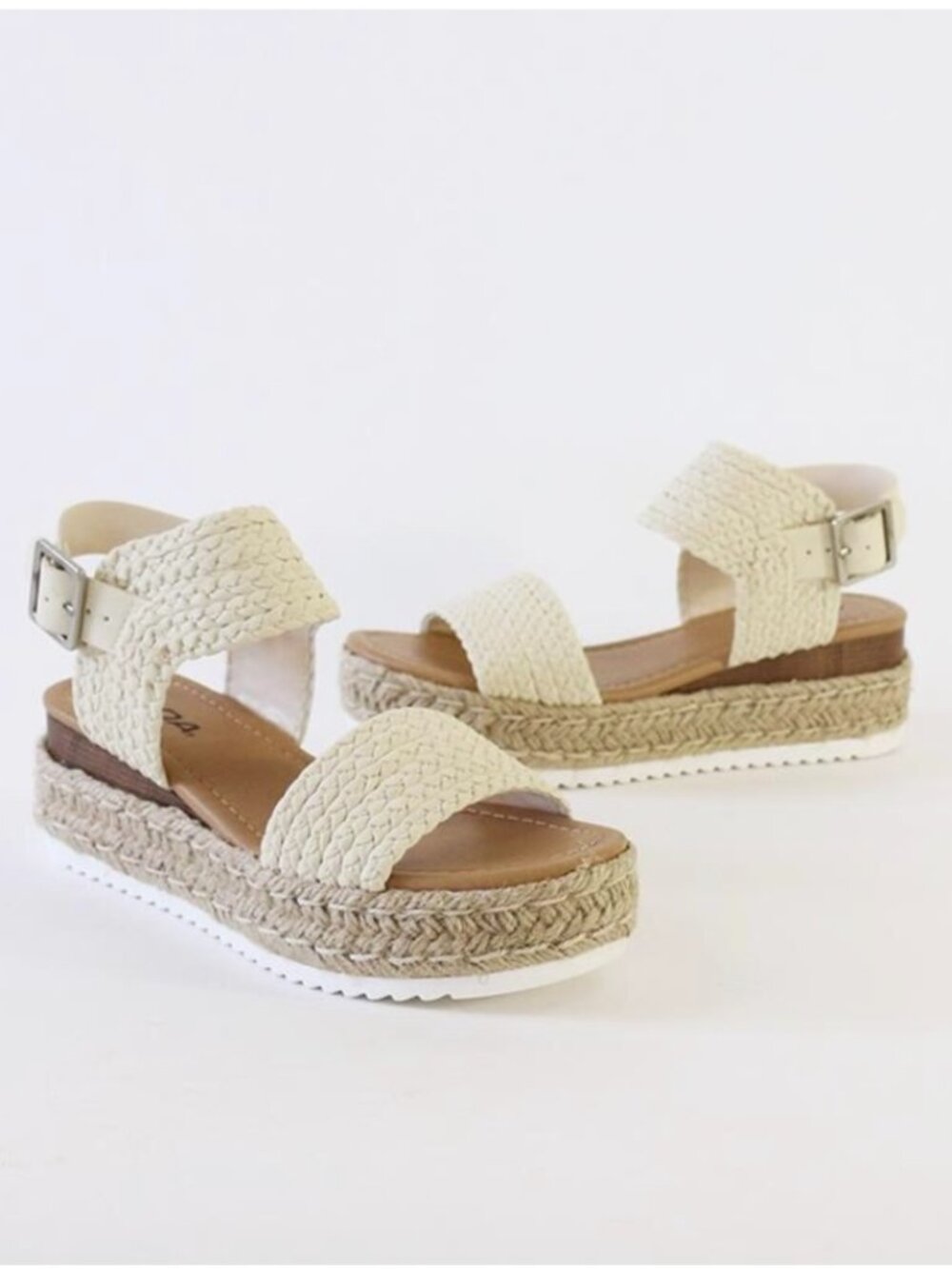 Soda Giggle Topic Flatform Espadrille Sandals Cream Size 7 Coastal Boho
